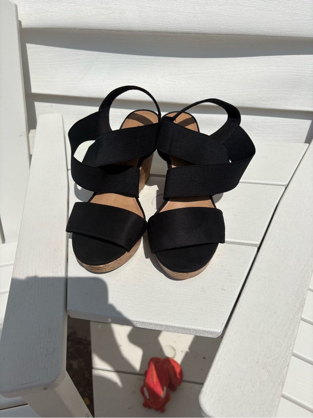 American Eagle Outfitters Black Elastic Crossover Wedge Sandals